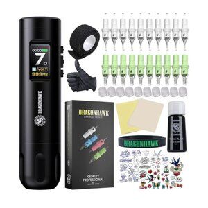 Dragonhawk X7 Wireless Tattoo Pen Kit Rotary Machine 3.5mm Stroke 20Pcs Cartridg